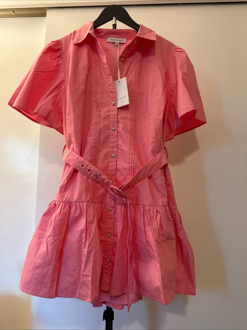 Prosperina Woman Dress Size M %100 Cotton with The Pearls Buttons and Belt NWT